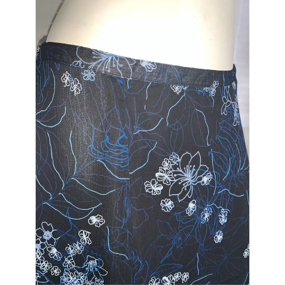 Vintage,‎ dark floral, double layered, sheer chiffon, midi skirt, size 12 ￼
